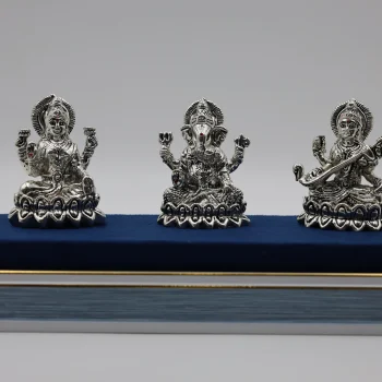 Pure Silver Lakshmi–Ganesh–Saraswati Idol Set