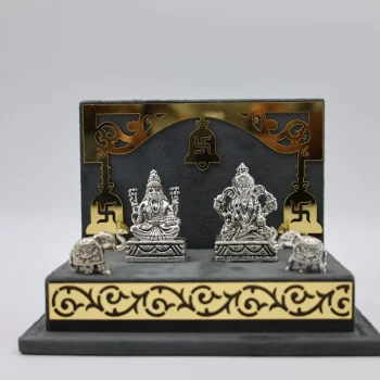 Pure Silver Lakshmi–Ganesh Idol Set with Elephant Accents