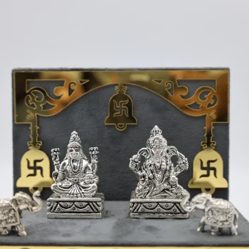Pure Silver Lakshmi–Ganesh Idol Set with Elephant Accents