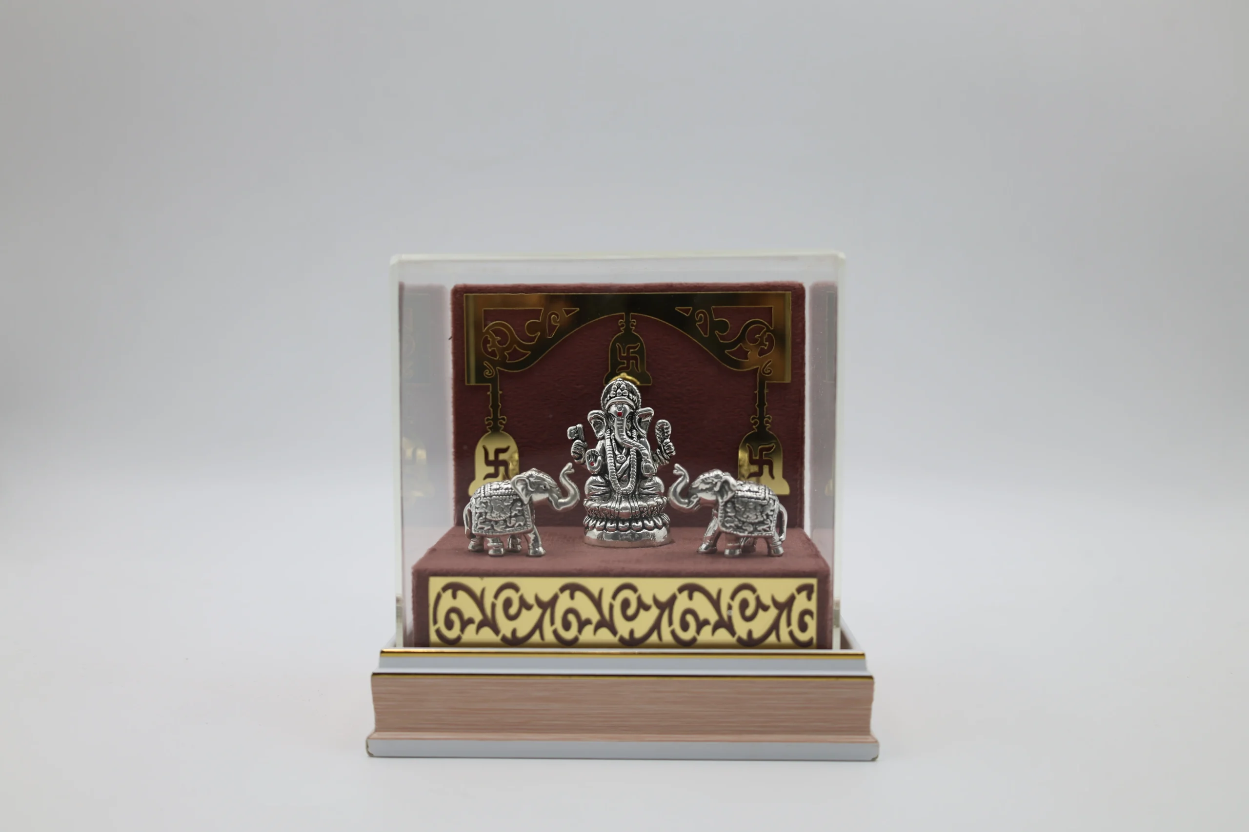 Pure Silver Ganesh Idol with Elephant Pair