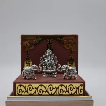 Pure Silver Ganesh Idol with Elephant Pair