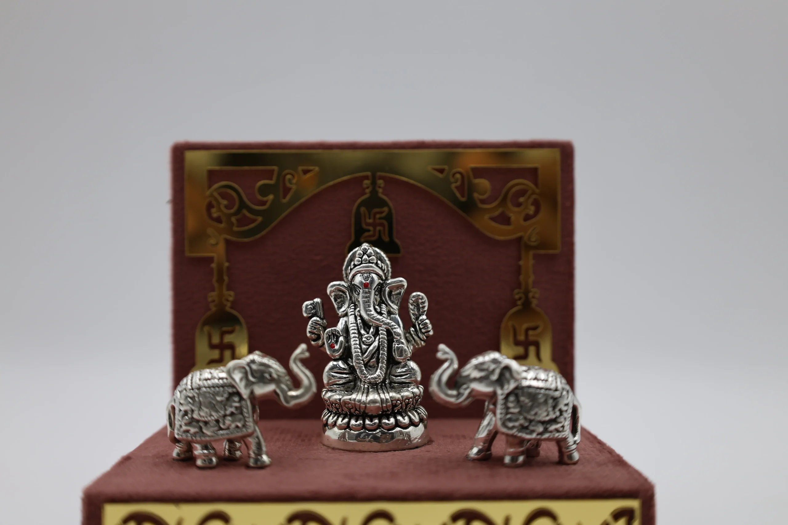Pure Silver Ganesh Idol with Elephant Pair