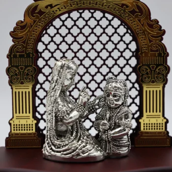 Pure Silver Mother–Child Idol with Ornate Arch Frame