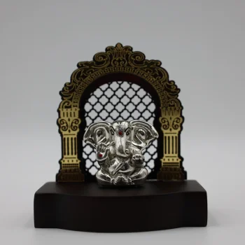 Pure Silver Lord Ganesh Idol with Ornate Arch Frame