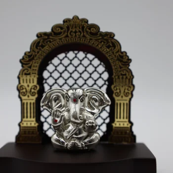 Pure Silver Lord Ganesh Idol with Ornate Arch Frame