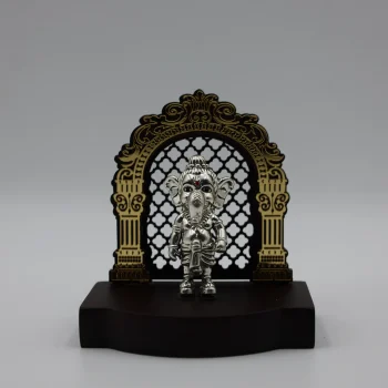 Pure Silver Standing Lord Ganesh Idol with Ornate Arch Frame