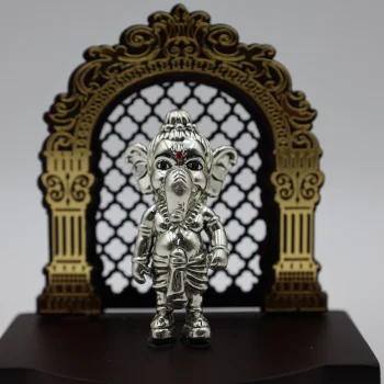 Pure Silver Standing Lord Ganesh Idol with Ornate Arch Frame