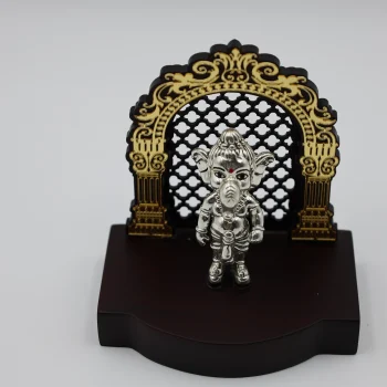 Pure Silver Standing Lord Ganesh Idol with Ornate Arch Frame