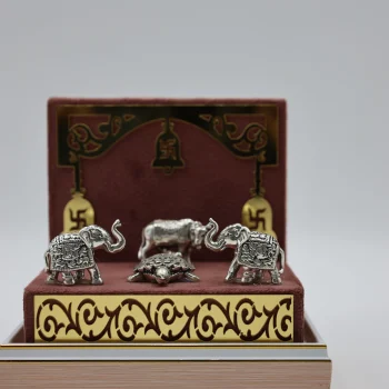 Pure Silver Elephant–Cow–Tortoise Vastu Set