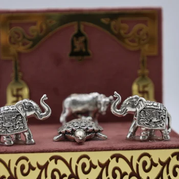 Pure Silver Elephant–Cow–Tortoise Vastu Set