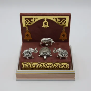 Pure Silver Elephant–Cow–Tortoise Vastu Set